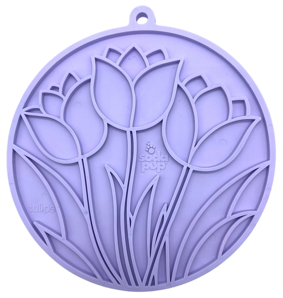 SodaPup Dog Toys - Tulip Design eMat Enrichment Lick Mat With Suction Cups: Pastel Purple Lotus emat SodaPup Dog Toys